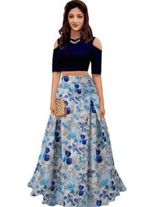 Omstar Fashion Solid Semi Stitched Lehenga & Crop Top