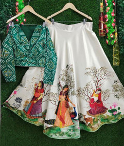 KAHIRAA WHOLETEX Printed Semi Stitched Lehenga & Crop Top