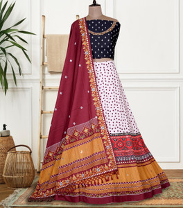 Shubh Viyan Textiles Floral Print, Printed, Striped, Digital Print, Colorblock Semi Stitched Lehenga Choli