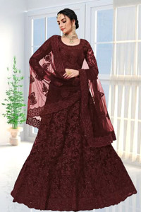 NJ FASHION Solid, Embroidered, Embellished, Self Design Semi Stitched Lehenga Choli