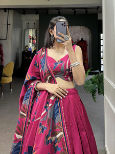 VINTAGEV Floral Print Semi Stitched Lehenga Choli