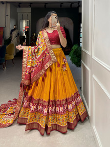 ORNAGLOW Floral Print Semi Stitched Lehenga Choli
