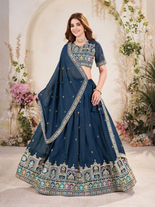 Cute Fellow Embroidered Semi Stitched Lehenga Choli