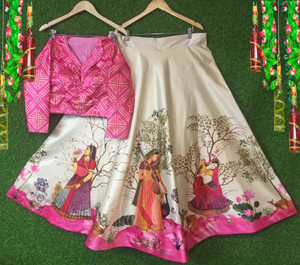 kaizen International Digital Print Semi Stitched Lehenga & Crop Top
