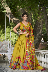 VINTAGEV Floral Print Semi Stitched Lehenga Choli