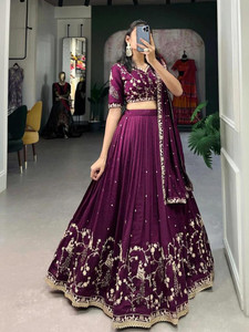 Trivety Embroidered Semi Stitched Lehenga Choli - Purple - Image 1