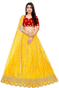 1 CARAT FASHION Solid Semi Stitched Lehenga & Crop Top