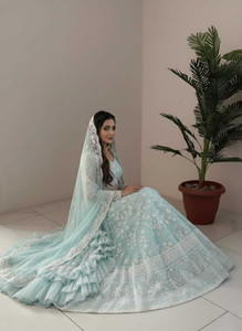 Kashvanta Solid, Embroidered, Embellished Semi Stitched Lehenga Choli