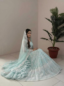 Kashvanta Solid, Embroidered, Embellished Semi Stitched Lehenga Choli