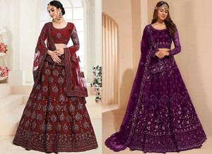 Cute Fellow Embroidered Semi Stitched Lehenga Choli