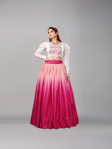 Fusion & Fashion Solid Semi Stitched Lehenga & Crop Top