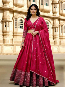 Cute Fellow Embroidered Semi Stitched Lehenga Choli
