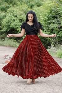 ENCLIQ Polka Print, Printed Stitched Lehenga & Crop Top