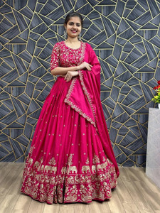 NJ FASHION Embroidered Semi Stitched Lehenga Choli