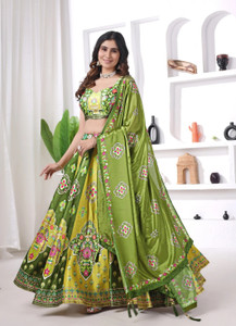 Shubh-Viyan Textiles Bandhani, Printed Semi Stitched Lehenga & Crop Top