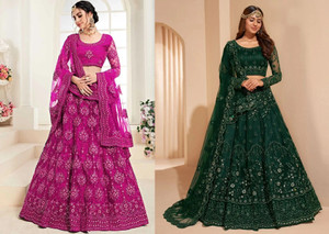 Cute Fellow Embroidered Semi Stitched Lehenga Choli
