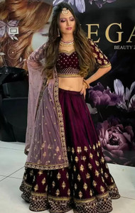 QUEDDY'S Solid, Embroidered, Embellished Semi Stitched Lehenga Choli
