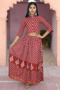 JAIPUR HAND BLOCK Printed Stitched Lehenga & Crop Top