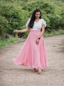Parth Art Polka Print, Self Design Stitched Lehenga & Crop Top