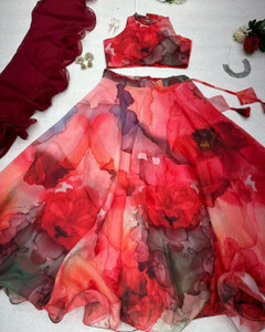 LIPS CROWN Digital Print Semi Stitched Lehenga & Crop Top