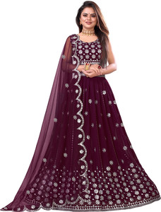 Kindlook Fashion Solid, Embroidered Semi Stitched Lehenga Choli