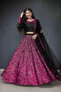 JANVI CREATION Solid, Embroidered, Embellished, Self Design Semi Stitched Lehenga Choli