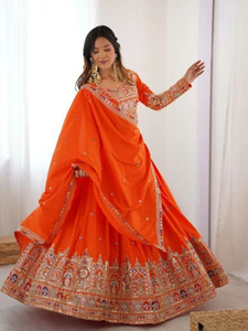 J & J Companys Embroidered Semi Stitched Lehenga & Crop Top