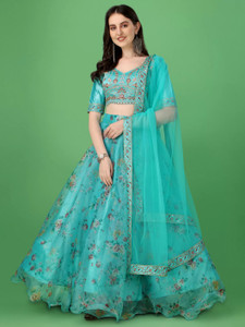 Trivety Printed Semi Stitched Lehenga Choli (Light Blue)