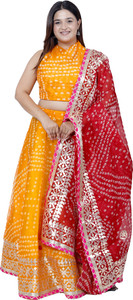 PAHNAVA Bandhani Semi Stitched Lehenga Choli