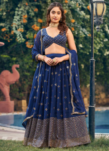 Yozzby Solid, Embroidered Semi Stitched Lehenga Choli