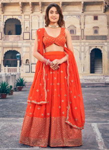 Yozzby Solid, Embroidered Semi Stitched Lehenga Choli