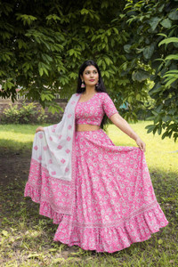 Braj raj Vastraley Floral Print Semi Stitched Lehenga Choli