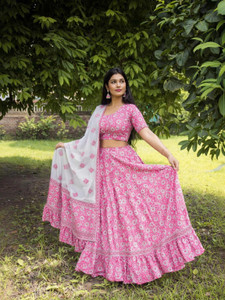 Braj raj Vastraley Floral Print Semi Stitched Lehenga Choli