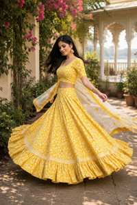Braj raj Vastraley Floral Print Semi Stitched Lehenga Choli