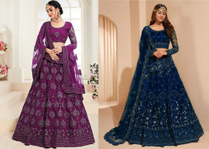 Cute Fellow Embroidered Semi Stitched Lehenga Choli