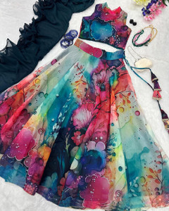 PuriMaa Floral Print Semi Stitched Lehenga Choli
