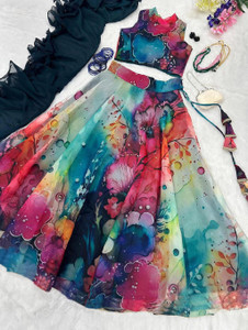 PuriMaa Floral Print Semi Stitched Lehenga Choli