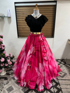 LIPS CROWN Digital Print Stitched Lehenga & Crop Top