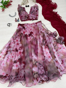 PuriMaa Floral Print Semi Stitched Lehenga Choli