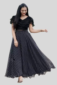 preksha creation Polka Print Stitched Lehenga & Crop Top