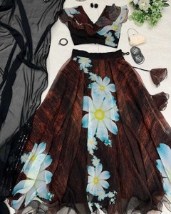 PuriMaa Floral Print Semi Stitched Lehenga Choli