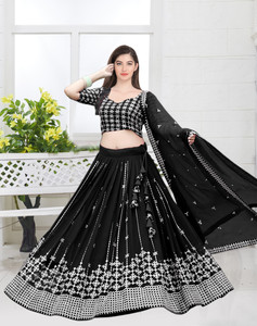Women Wed Embroidered Semi Stitched Lehenga Choli