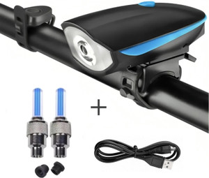BLACKBELL USB Rechargeable Bicycle Horn LED Front Light with 2 LEDs Blue Valve Lights LED Front Rear Light Combo
