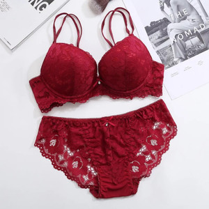 Unitrust Designer Women's Bra Panty Set Lace Push Up Solid Lingerie Set Lingerie Set