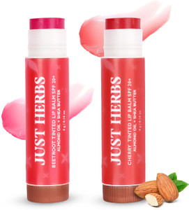जस्ट हर्ब्स Tinted Lip Balms SPF 20+ Pack of 2 | Soft, Pink Lips | Beetroot & Cherry