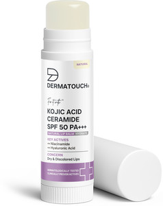 Dermatouch Kojic Acid Ceramide SPF 50 PA+++ Natural Lip Balm for Pigmented & Dry Lips Natural