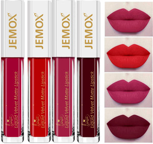 JEMOX Beauty SuperStay WaterProof Sensational Liquid Matte Red Lipstick Set of 4