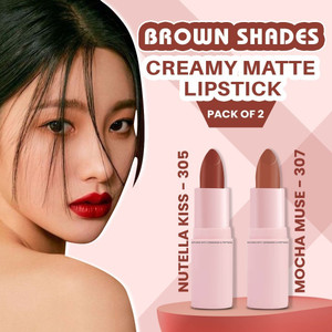 GLAMVEDA Best of Browns Combo, Pack of 2, Highly Pigmented Creamy Matte Lipstick