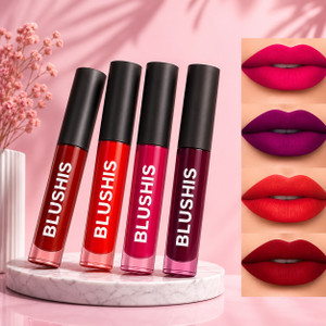BLUSHIS Non Transfer Insta Beauty Waterproof Longlast SensationaL Liquid Matte Mini Lipstick Combo Pack Of 4 Red ,Purple Maroon and Magenta Colour Shade