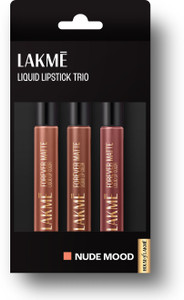 Lakmé Liquid Lipstick Trio- Nude Moods, Forever Matte, Light-weight, Pack of 3